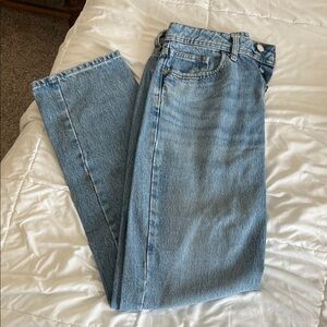 Zara High Rise Light Wash Straight Leg Jeans